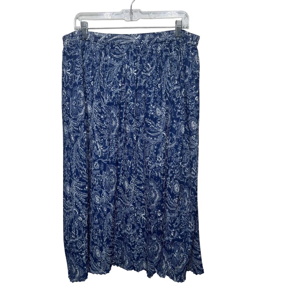 Cathy Daniels Blue Paisley Skirt 2X Crinkle Midi Pull On Boho Y2K Cottagecore‎